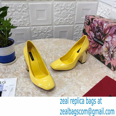 Dolce  &  Gabbana Heel 10.5cm Patent Leather Pumps Yellow with DG Karol Heel 2021